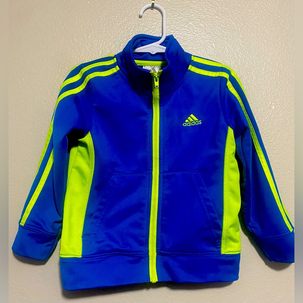 ๐HP*Final Price*Adidas track jacket kids size 2t blue and neon yellow - Picture 1 of 8